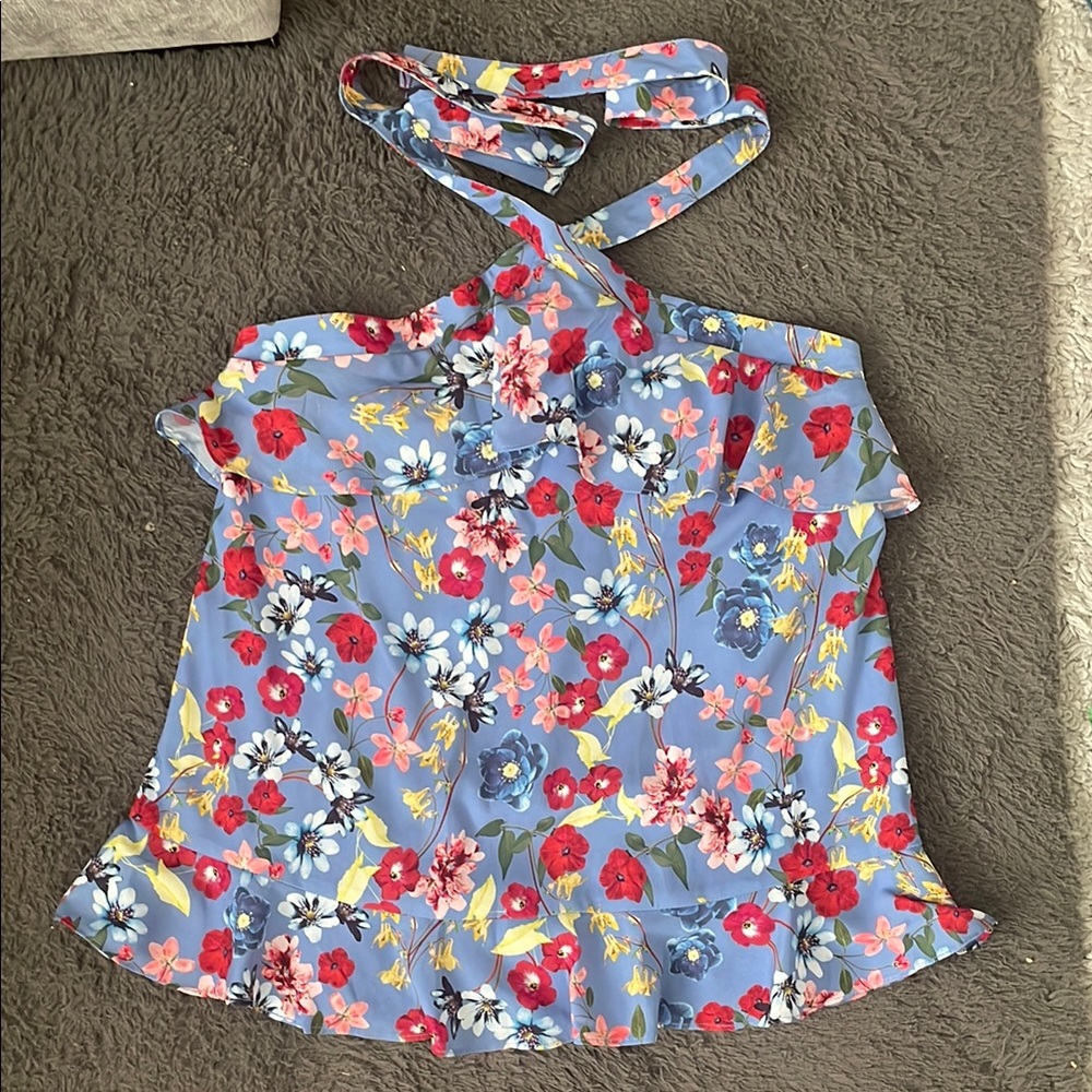 Parker Red and Blue Ruffled Halter Camisole